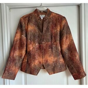Coldwater‎ Creek Abstract Print Textured Zip Front Blazer Jacket Sz 16 Artsy